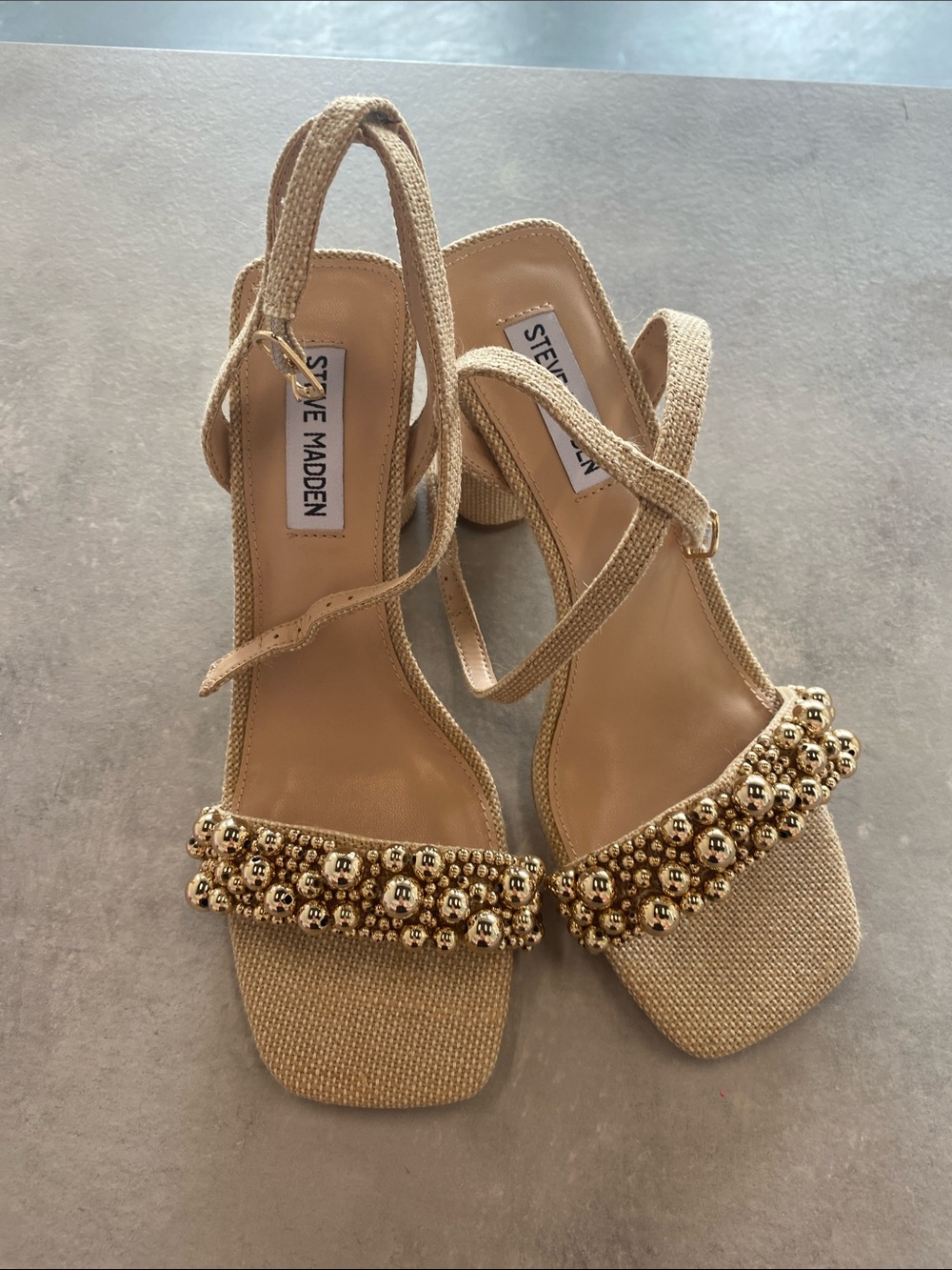 Steve Madden Gold Beaded Beige Slingback Heels. Size 8.5. Great condition.